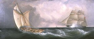 A French Cutter Passing a British Frigate by John Lynn