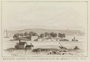 Bedlow Island from Communipaw Av., Jersey City, N.J., 1861 by John M. August Will