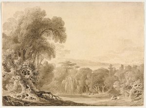 Figures Seated by a Lake in a Wooded Landscape by John Martin