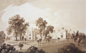 View of the Farm House with Screen to Stables and Farm buildings to Sezincote House, engraved by Frederick Christian Lewis Snr. by John Martin
