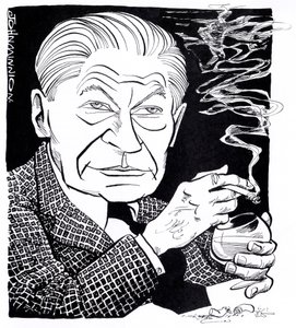 Arthur Koestler, caricature by John Minnion