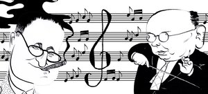 Hanns Eisler and Bertolt Brecht - caricature collage by John Minnion