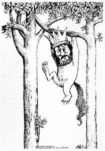 Oliver Knussen, caricature by John Minnion