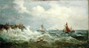 Boats Making for the Harbour Mouth by John Moore