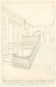 The continuation of staircase, from the hall to the upper floors, of Fairfax House, High Street, Putney