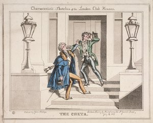 View of two drunken revellers on the steps of Crockford