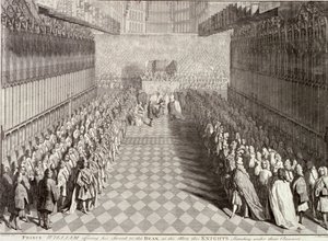 Coronation of William III in Westminster Abbey, London, 1689, c1689 by John Pine