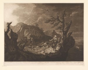 Stormy Landscape with Bard at the Edge of a Cliff by John Raphael Smith