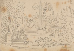Obelisk and Statues in a Garden by John Robert Cozens