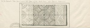 Uttoxeter Church - Colored tiles found under floor of North Aisle: pen and wash drawing, nd [mid 19th century] by John Robert Fernyhough