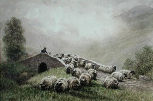 Highland Bridge with Shepherd and Flock