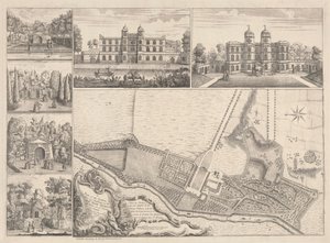 A Plan of the Gardens & View of Ye Buildings of ye Right Honorable Henry Pelham, Esqr. at Echa in Ye County of Surrey by John Rocque
