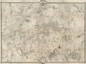 An 18th Century Map of London. An Exact Survey of the Cities of London, Westminster, the Borough of Southwark and the Country Near Ten Miles Around Begun in 1741 & Ended in 1745 by John Rocque Land Surveyor & Engraved by Richard Parr