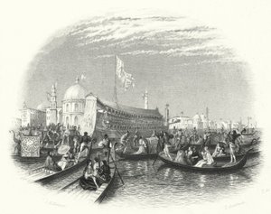 The marriage of the sea. The barge of the Doge and gondolas on the water in Venice by John Rogers (after) Herbert
