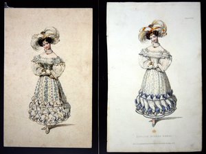 Sketch and print of a fashion plate, c.1829