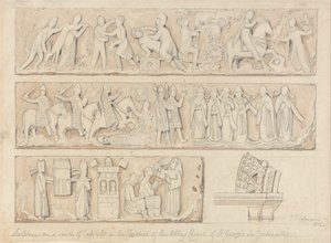 Sculpture on a Suite of Capitals in the Cloisters of the Abbey Church of Saint Georges de Bocherville, near Rouen, Normandy by John Sell Cotman