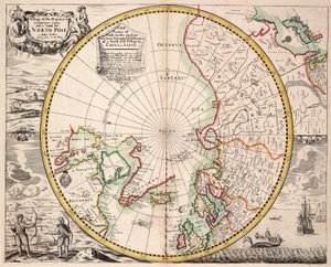 Polar Projection Map with Arctic Circle, c.1680 by John Seller