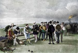 The Armada in sight, Plymouth Hoe by John Seymour Lucas
