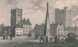 Market Place Richmond, Trinity Church and Keep of Richmond Castle by John Shury