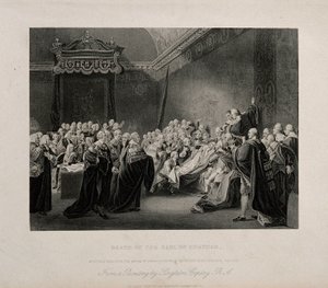 The Death of William Pitt, Lord Chatham, in the Upper Chamber of the Palace of Westminster, 1778. Engraving after J. Copley, 1779. by John Singleton Copley