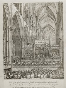Concert to commemorate the 25th anniversary of the death of George Frederick Handel (1685-1759) - View of the Gallery prepared for the reception of their Majesties the Royal Family by John Spilsbury