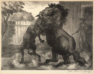 Stallion and Jack Fighting by John Steuart Curry