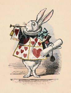A Rabbit as court official blowing a trumpet for an announcement by John Tenniel
