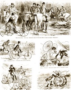 A cartoon depicting a man hunting on a tricycle by John Tenniel