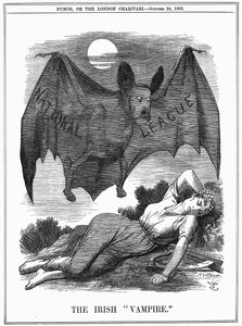 Irish National League shown as a vampire preying on Ireland by John Tenniel