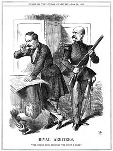 Napoleon III and Otto von Bismarck carving up Europe. John Tenniel cartoon from Punch, London, 28 July 1870. by John Tenniel