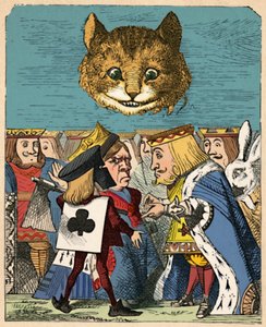 The Cheshire Cat looking down at the Red King and Queen having an argument, 1889