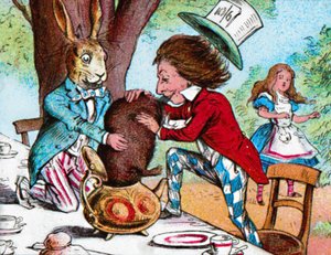 The Mad Hatter and the March Hare trying to put the Dormouse into a teapot, c1910 by John Tenniel