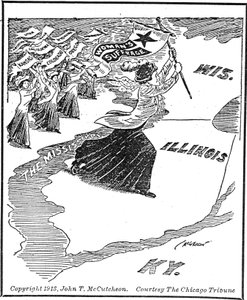 Crossing into Illinois, editorial cartoon