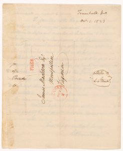 Letter of John Trumbull (1756-1843) to President Madison Dated 1st Oct. 1823 by John Trumbull
