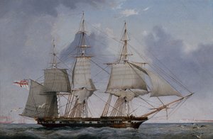 A Fifth-Rate 36-Gun Frigate Hove-To on a Starboard Tack by John Ward of Hull