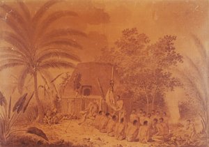 Offerings to Captain James Cook, engraving by John Webber, Polynesia 18th Century