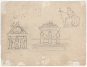 Studies of Classical Temple Facades and Seated Female Figure by John William Casilear