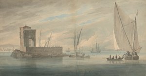 Italian Coast Scene with Island Shipping