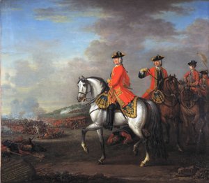 King George II at the Battle of Dettingen, with the Duke of Cumberland and Robert, 4th Earl of Holderness
