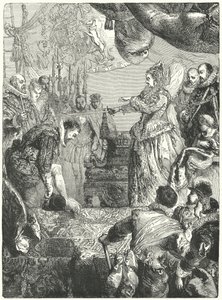 Sir Francis Drake receiving his knighthood from Queen Elizabeth I, 1581 by John after Gilbert