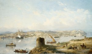 An Extensive View of Lisbon on the River Tejo with the Praca do Terreiro do Paco, the Old Cathedral and the Castelo de S. Jorge