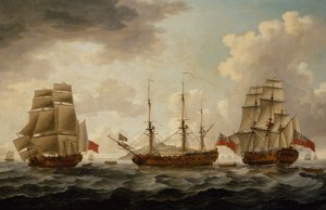H.M.S. Tyrall in Three Positions off Antigua by John the Younger Cleveley