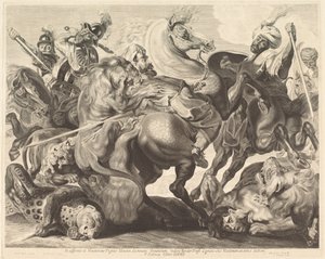 A Lion Hunt by Jonas Suyderhoff after Sir Peter Paul Rubens