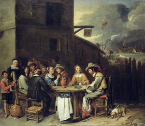 Companions Carousing in front of a Tavern