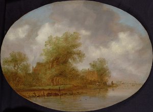 A River Landscape with Fishermen Hauling in Nets by Joost de Volder