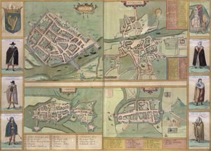 Maps of Galway, Dublin, Limerick, and Cork, from 