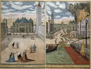 View of San Marco, and the Palazzo Ducale on fire, from 