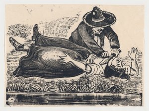 Francisco Guerrero, the waistcoat maker and cut throat, murdering a woman by José Guadalupe Posada