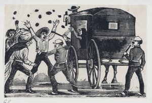 Men fighting near a horse and carriage by José Guadalupe Posada