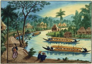 Manila and Its Environs: View Near the Town of Taguig on the Pasig River by Jose Honorato Lozano